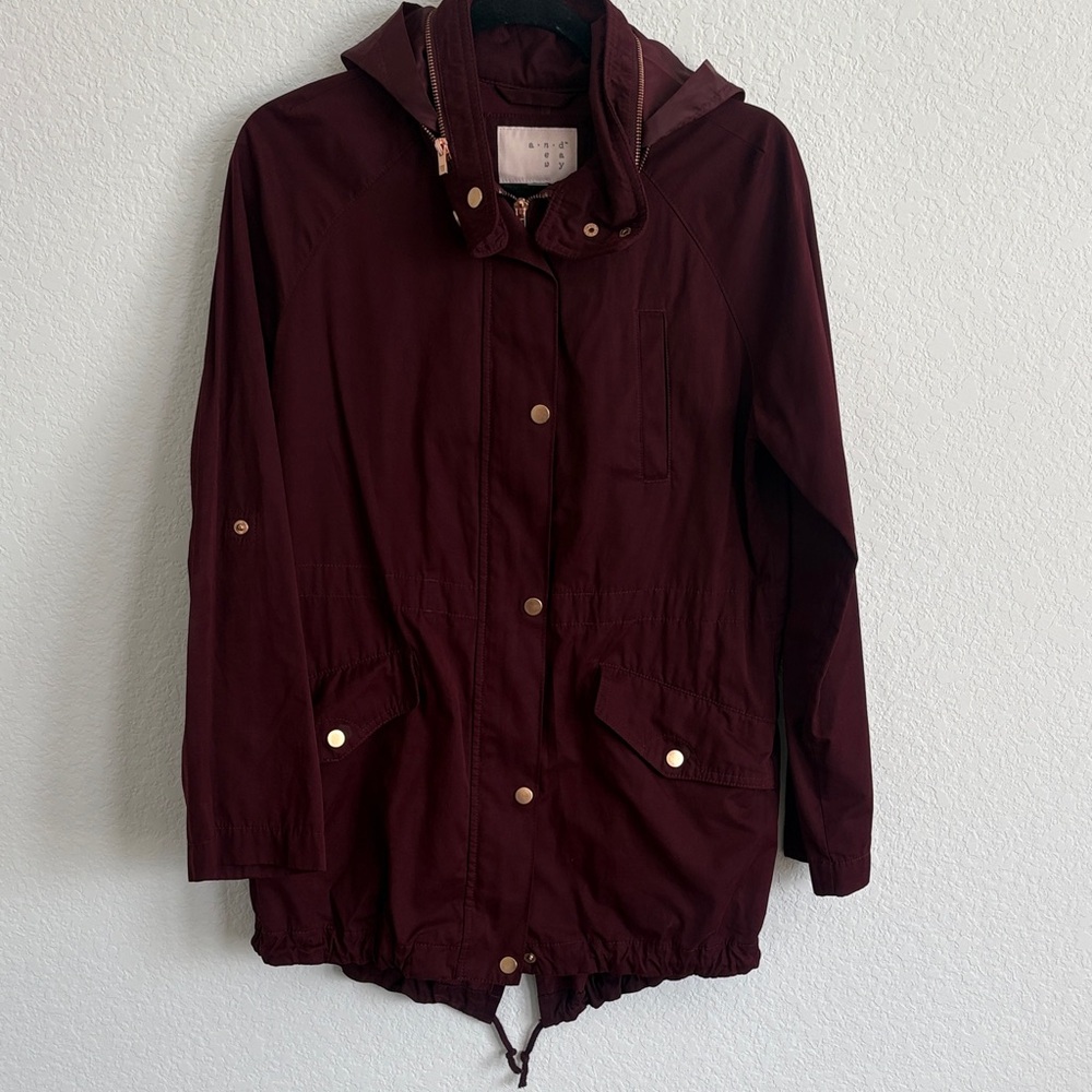 Womens Dark Burgundy Hooded Anorak Jacket- a new Day